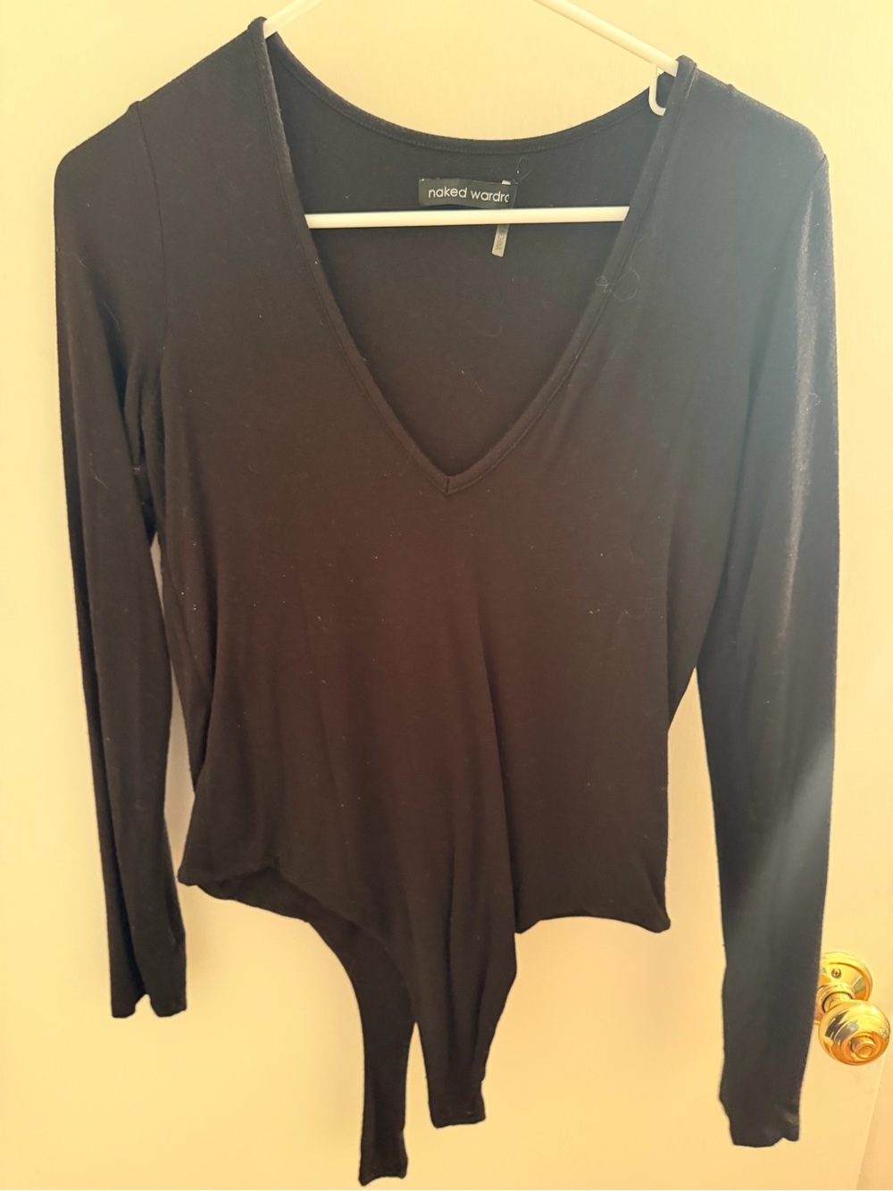naked wardrobe Black V-Neck Long Sleeve Bodysuit